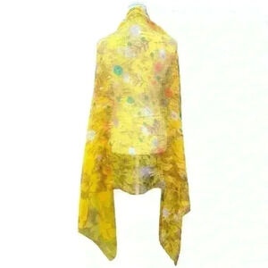 Flowy sheer bright yellow green & orange floral scarf wrap